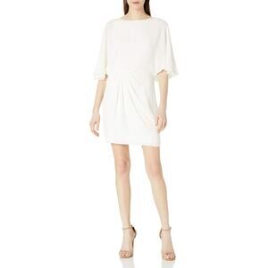 NEW Halston Women's White Cape Sleeves Wrap Mini D Skirt Dress Size 8